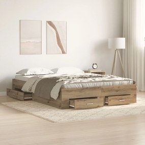 Estrutura de Cama com Gavetas Carvalho Artesanal Madeira Derivada