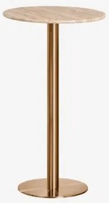 Mesa Alta De Bar Redonda Ø60 Cm Em Pedra Natural Xiren Travertino - Ouro Rosa Escovado - Sklum