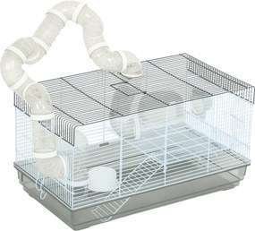 Gaiola para hamsters e roedores com túnel e acessórios incluídos, em arame de aço, 58 x 32 x 31 cm, cinzenta