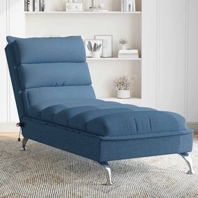 vidaXL Chaise lounge de massagem com almofadões tecido azul