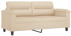 3 pcs conjunto sofás c/ almofadas tecido microfibra cor creme