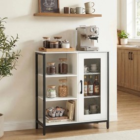Aparador de Cozinha com Porta de Rede, 70 x 30 x 81 cm, Prateleiras Ajustáveis, Branco