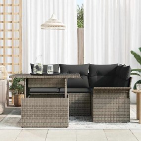 Conjunto de Sofá de Jardim de 5 Peças com Almofadas Cinzento Rattan Po