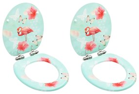 vidaXL Assentos sanita com tampas fecho suave 2pcs MDF design flamingo