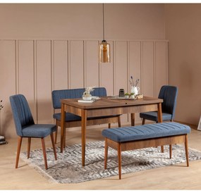 Conjunto de Mesa de Jantar Extensível e Cadeiras Vina – Nogueira e Azu