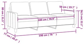 Sofá de 3 lugares tecido 180 cm cinzento-acastanhado