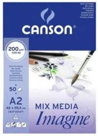 Bloco de Desenho Multitecnicas Canson Imagine Din a2 Colado Liso 42x59,4 cm 50 Folhas 200 gr