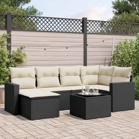 7 pcs conjunto de sofás p/ jardim c/ almofadões vime PE preto