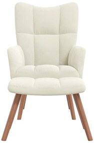 Cadeira de descanso com banco veludo branco nata