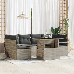 Conjunto de Sofá de Jardim vidaXL com Almofadas Cinzento Claro Rattan Poliéster