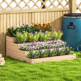 Floreira de jardim quadrada sem fundo 113 x 113 x 46 cm, com 4 níveis, para ervas aromáticas, legumes, frutas e flores, cor natural