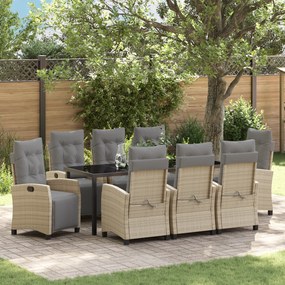 Conjunto de Jantar de Jardim de 9 Peças Bege Rattan Poliéster