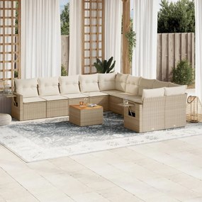 11 pcs conjunto sofás de jardim c/ almofadões vime PE bege