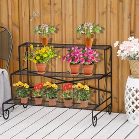 Suporte de Metal para Plantas de 3 Níveis em Forma de Escada Suporte de Flores Multifuncional para Decoração de Interiores e Exteriores 95x63x72cm