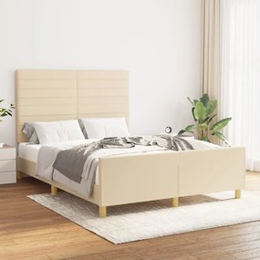 Estrutura de cama sem colchão 140x190 cm tecido cor creme