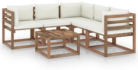 6 pcs conjunto lounge de jardim c/ almofadões creme pinho