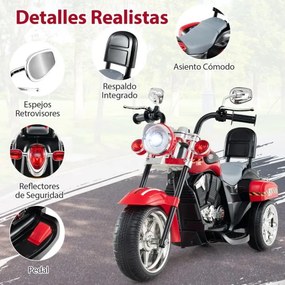 Moto estilo chopper Crianças a bateria 6V 91 x 48 x 64 cm com música, marcha à frente e atrás, experiência de condução realista vermelha