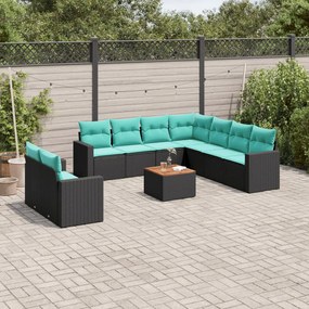 vidaXL 10 pcs conjunto de sofás p/ jardim c/ almofadões vime PE preto