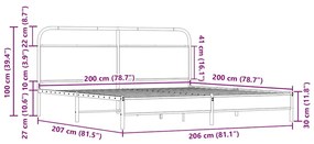 Estrutura de cama sem colchão 200x200cm metal carvalho sonoma