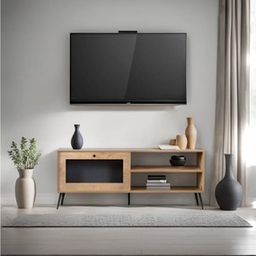 Móvel TV Pascal – Carvalho e Preto – 138x55x30 cm
