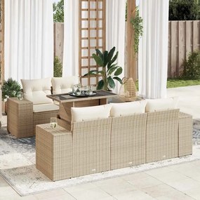 vidaXL 6 pcs conjunto de sofás p/ jardim com almofadões vime PE bege