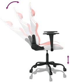 Cadeira gaming massagens couro artificial branco e rosa