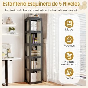 Estante com base giratória giratória 360° com 5 níveis 36,5 x 36 x 174 cm em Plástico dobrável com prateleiras Preta