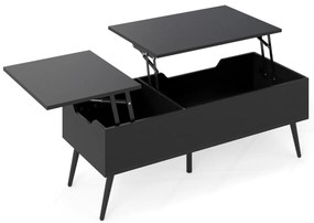 Mesa de centro moderna elevável com 2 compartimentos de armazenamento ocultos 111 x 48 x 40-53,5 cm Preta