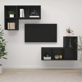 vidaXL Armários de parede para TV 4 pcs contraplacado preto