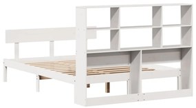 Cama com estante sem colchão 140x190 cm pinho maciço branco
