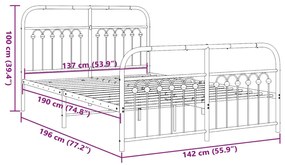Estrutura de cama com cabeceira e pés 137x190 cm metal branco