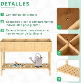 Horta Vertical de Madeira 120x60x81cm Floreira Elevada para Cultivo de