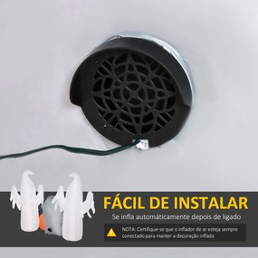 HOMCOM Fantasmas Infláveis de Halloween com Luzes LED Decoração Inflável com Abóbora e Lápida para Interior Exterior 182x57x122cm Multicor