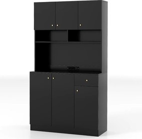 Armário de Cozinha / despensa 100 x 40 x 181 cm com tomadas elétricas, portas USB preto