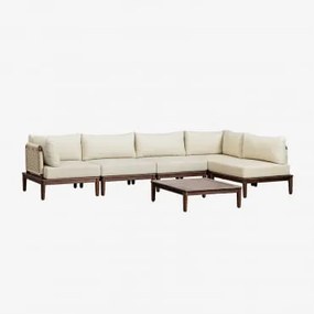 Conjunto De Jardim Com Sofá Modular De Canto De 5 Peças E Mesa De Centro Em Acácia Giulia Crema - Sklum