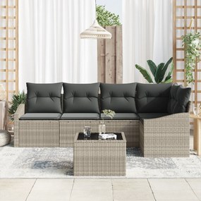 Conjunto de Jantar de Jardim de 6 Peças com Almofadas Cinzas em Rattan