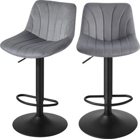 Conjunto de 2 bancos de bar, altura ajustável entre 88 e 108 cm em veludo Cinza