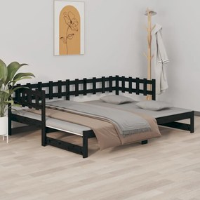 Sofá-cama de puxar 2x(90x200) cm pinho maciço preto