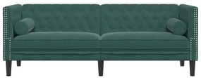 Sofá chesterfield com rolos 3 lugares veludo verde-escuro