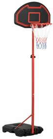 HOMCOM Tabela de Basquetebol com Altura Ajustável 194-249 cm Rodas e Base Recarregável para Adolescentes e Adultos Vermelho e Preto
