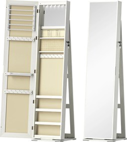 HOMCOM Joalheiro de Pé Armário para Joias com 6 Luzes LED Fechadura Prateleiras Suportes para Anéis 38x38x157 cm Branco e Bege | Aosom Portugal