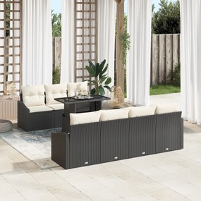Conjunto de Sofá de Jardim de 8 Peças com Almofadas Preto Vime