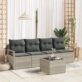Conjunto de Sofá de Jardim vidaXL 5 Peças com Almofadas Cinza Claro Po