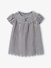 Vestido vichy com favos, para bebé cinzento