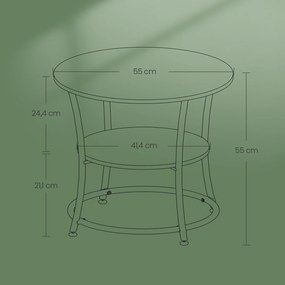 Mesa de centro redonda 55 cm diametro Castanho vintage-Preto