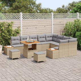Conjunto de Sofá de Jardim vidaXL 12 Peças com Almofadas Bege Rattan P