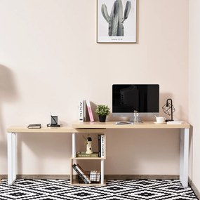 HOMCOM Secretária em forma de L Mesa giratória de 360º para computador várias formas com prateleira de 2 níveis em S Grande espaço de armazenamento 220x55x76 cm Carvalho