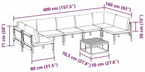 Conjunto de Sofá de Jardim 8 pcs Cinzento-escuro Aço