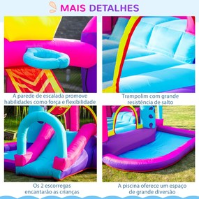 Outsunny Castelo Insuflável com Escorrega Trampolim Piscina e Cesta de para Crianças acima de 3 Anos Inclui Inflador e Bolsa de Transporte para Interior e Exterior 300x270x200cm Multicor