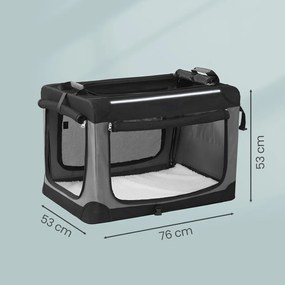 Transportadora dobrável para cães 76 x 53 x 53 cm, tecido Oxford, bolsa para cães com 4 portas em tecido de malha preta